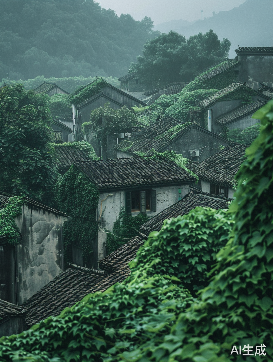中国村庄，绿树房屋，摄影风格浓郁的32k UHD Sonian