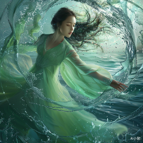 Splashing Water: A Fantasy of a Beautiful Woman in Sparkling Dress