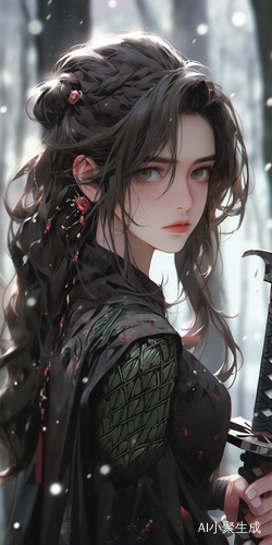 Stunning Anime Portrait: Close-Up of Sword-Wielding Woman in Guweiz Style Art