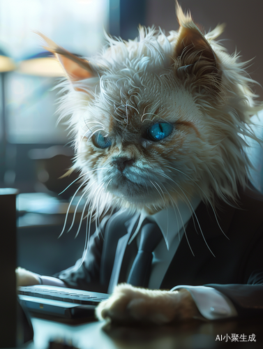 困顿的银点猫咪在办公室