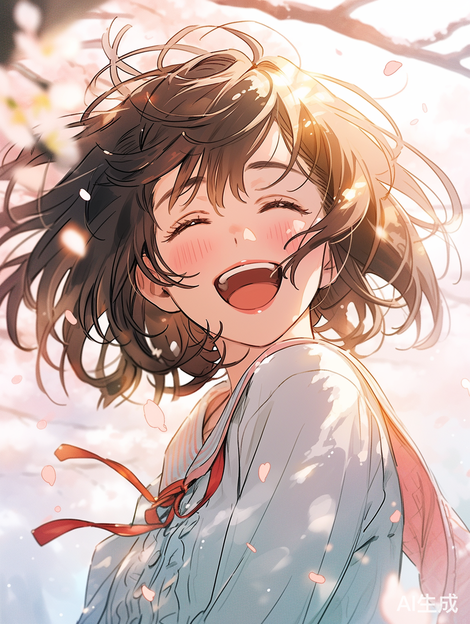 可爱女孩笑靥樱花树下日漫风