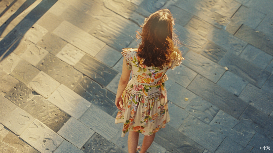 Beautiful Slender Girl in Colorful Summer Dress