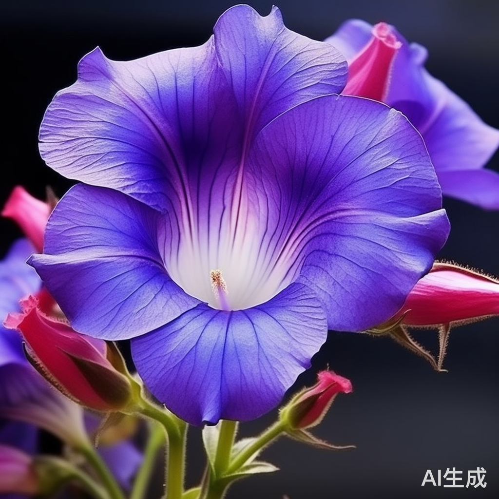 紫色双喇叭花的向右向下开放