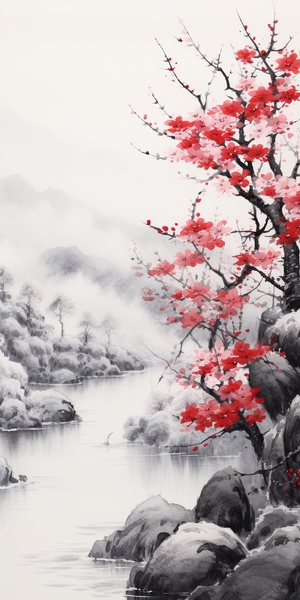 雪景，梅花