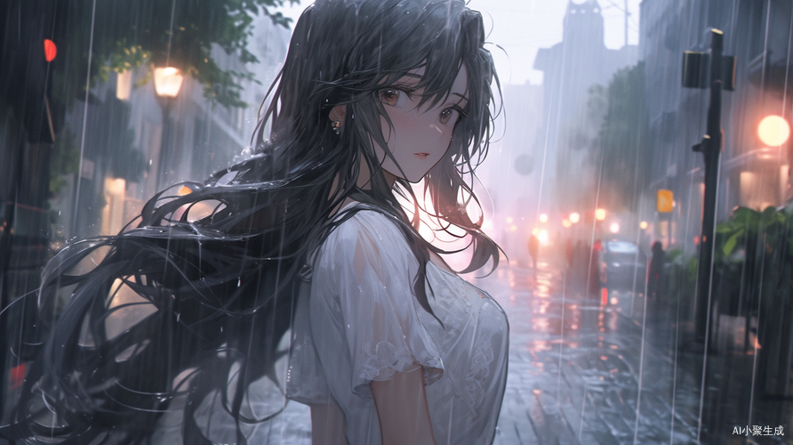 清晨雨中的唯美街头画面