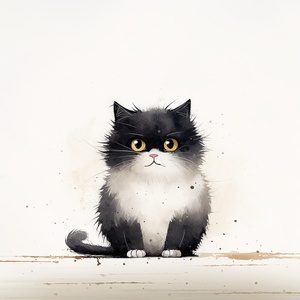 Cartoon Cat with Fenghua Zhong Style and Dark Humor