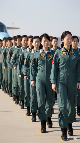 中国空军女战斗机飞行员昂首挺胸的前行