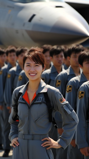 中国空军女战斗机飞行员昂首挺胸的前行