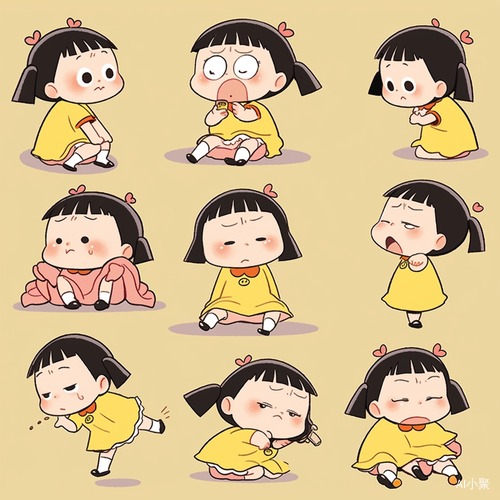 Chibi Maruko-Q: A Vibrant Manga Character with a Range of Emotions and Poses