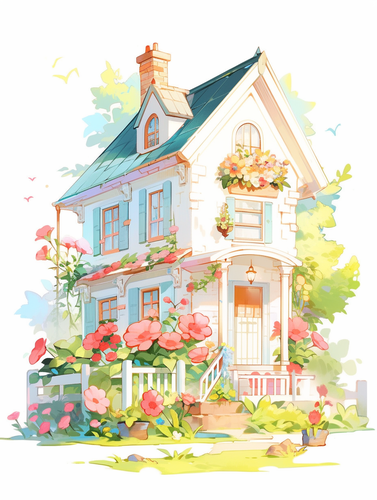 Simple and Lovely House Flower Theme Illustration