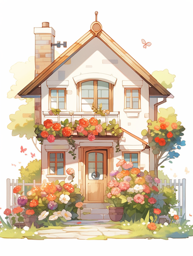 Simple and Lovely House Flower Theme Illustration