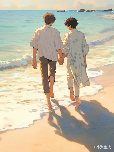 海边散步的两个男人