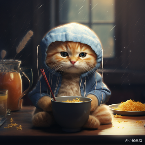 金渐层小猫吃面条
