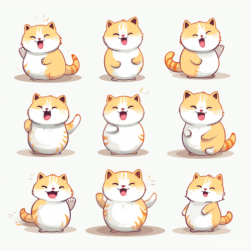 Nine Poses and Expressions of a Cute Cat in KeithHarlem's Graffiti Style
