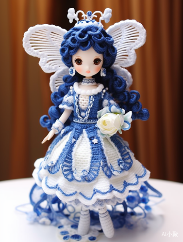 Exquisite Crochet Fairy Doll with Blue and White Porcelain Skirt