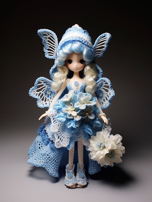 Exquisite Crochet Fairy Doll with Blue and White Porcelain Skirt