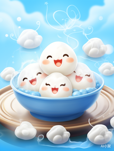 Chinese Traditional Glue Pudding with Cute Smiling Dumplings