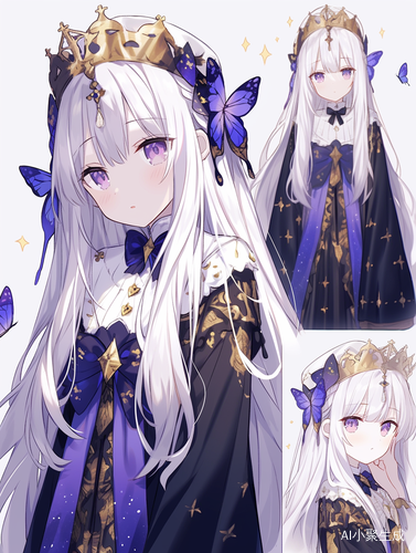 克莱因蓝色背景的可爱少女白发粉色眼睛