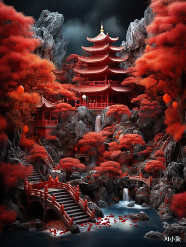 Super Exquisite Chinese Garden with Red Lanterns and Detailed Landscape