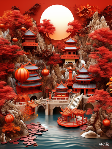 Super Exquisite Chinese Garden with Red Lanterns and Detailed Landscape