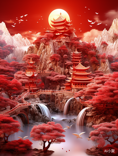 Super Exquisite Chinese Garden with Red Lanterns and Detailed Landscape