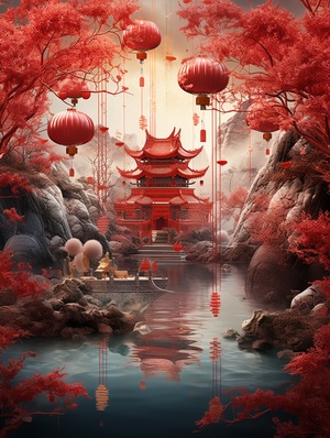 Super Exquisite Masterpiece of a Red Lantern Landscape