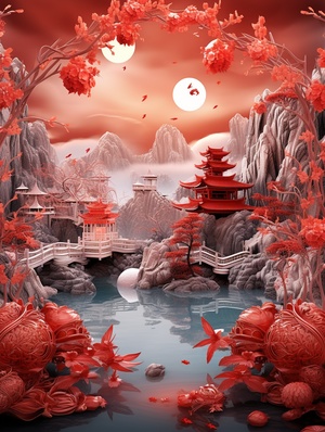 Super Exquisite Masterpiece of a Red Lantern Landscape