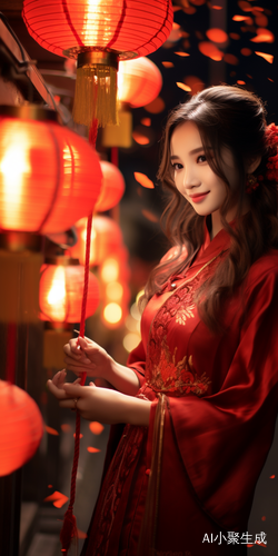 龙年元宵佳节，华丽红汉服美女姐姐欢欢笑语