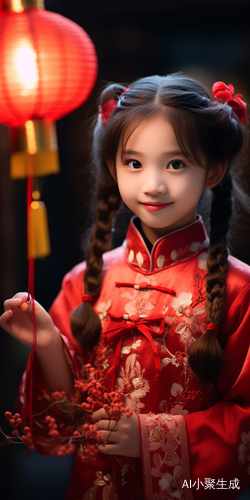 龙年元宵佳节，华丽红汉服美女姐姐欢欢笑语
