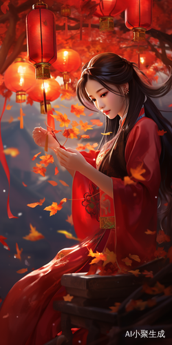 龙年元宵佳节，华丽红汉服美女姐姐欢欢笑语