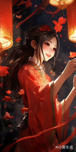 龙年元宵佳节，华丽红汉服美女姐姐欢欢笑语