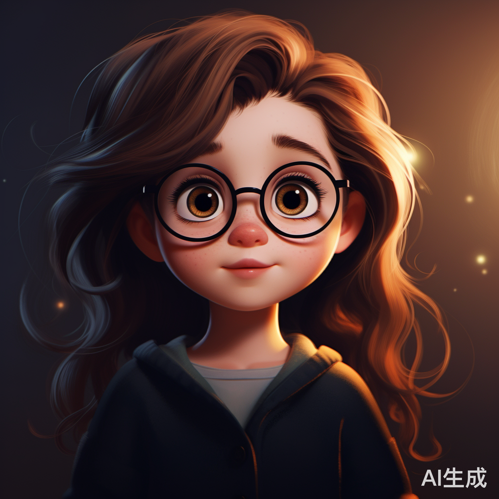 可爱的小嘴嘟嘟，戴着大圆眼镜的小小脸