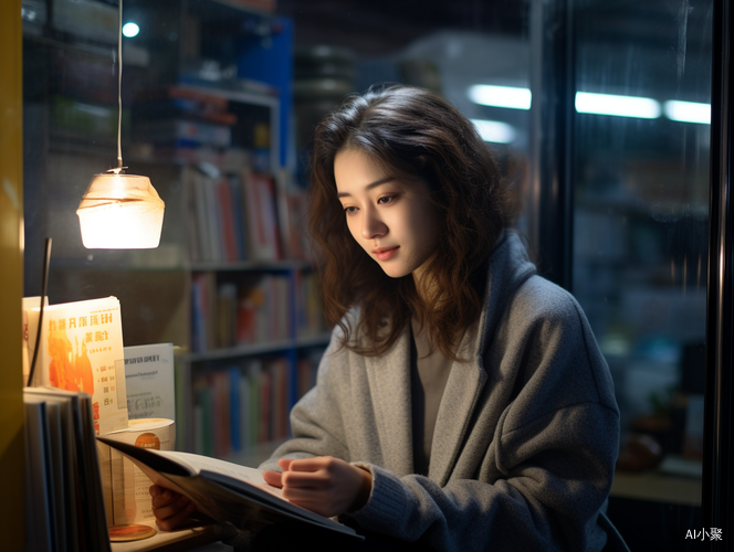 Moonlit Window: Portrait of a Young Married Woman in a Bookstore