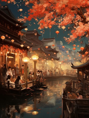 The sound of Sheng fills the city of spring | Impressions of Lantern Festival #元xiao节#illustration #oriental aesthetics #tang #scene illustration #古风illustration #sceneillustration #古风 #国风 #国风illustration #元肖节illustration