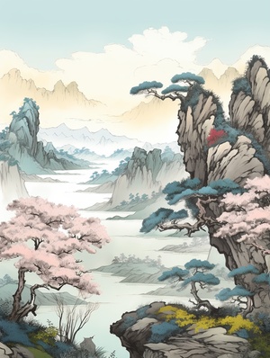 Oriental Aesthetics丨Ancient Landscape#landscape#青青山水# Artistic conception#国风国风#中文字幕#oriental aesthetics#古风#古风illustrator#国风illustrator#Aipainting#国风#国风大精品#国风狠illustrator#我与AI有画说#AIpainting There is something about #AI painting @JIALUjijizhai