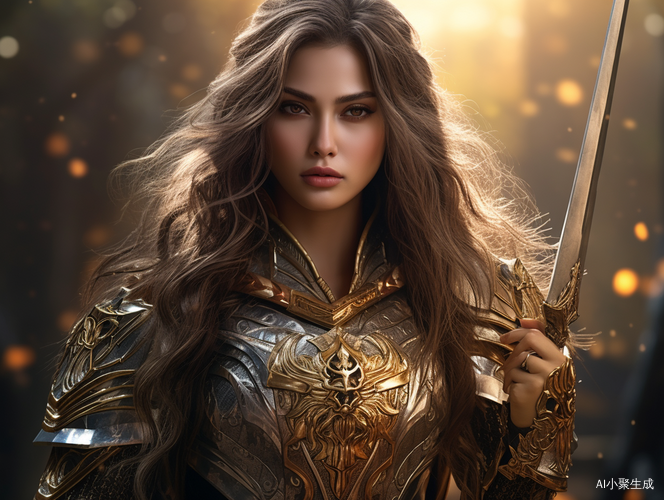 黄金战甲女战士全身照远景高质量