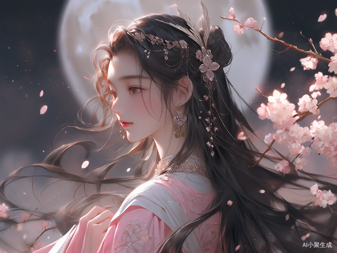 星空与桃花：年轻女孩的梦幻仙境