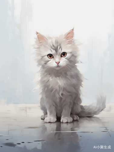 Cartoon Cat on White Floor: Fenghua Zhong Style with Dark Humor and High Resolution