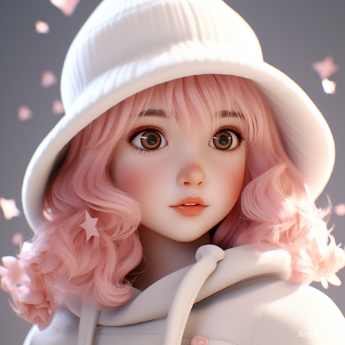 可爱精致女孩，白衣粉帽，高清8K