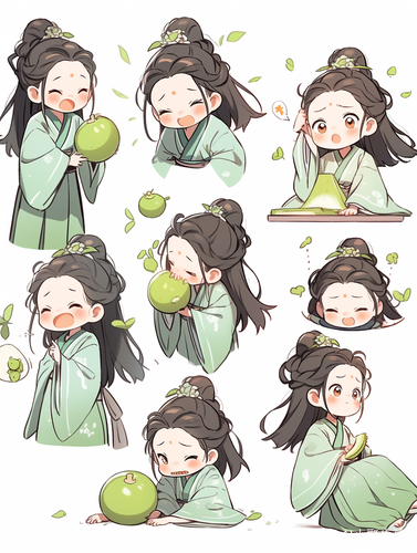 浅绿色汉服小女孩的古典精致全身图