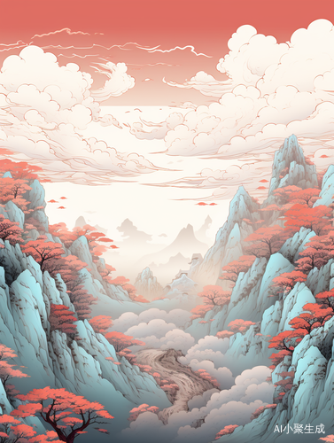 神秘莫测的群山插画风格北京纯白色