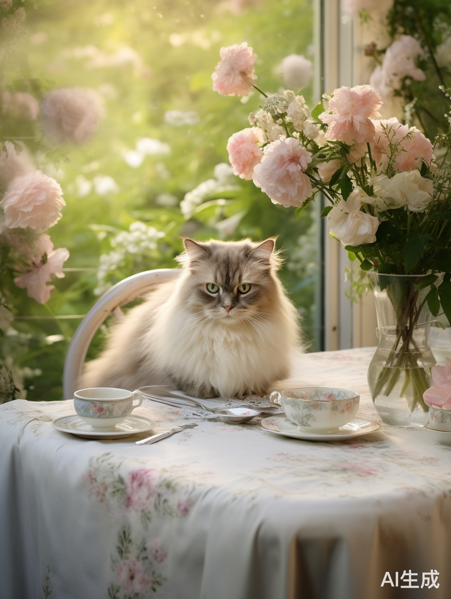 绚丽的花园景观中的猫