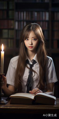 完美五官美少女在大学图书馆摸书