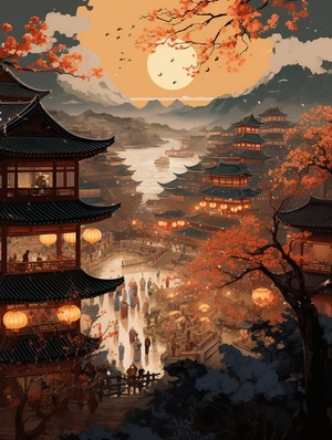 The sound of Sheng fills the city of spring | Impressions of Lantern Festival#元xiao节#illustration #oriental aesthetics #tang #scene illustration #古风illustration #sceneillustration #古风 #国风 #国风illustration #元肖节illustration