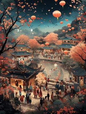 The sound of Sheng fills the city of spring | Impressions of Lantern Festival#元xiao节#illustration #oriental aesthetics #tang #scene illustration #古风illustration #sceneillustration #古风 #国风 #国风illustration #元肖节illustration