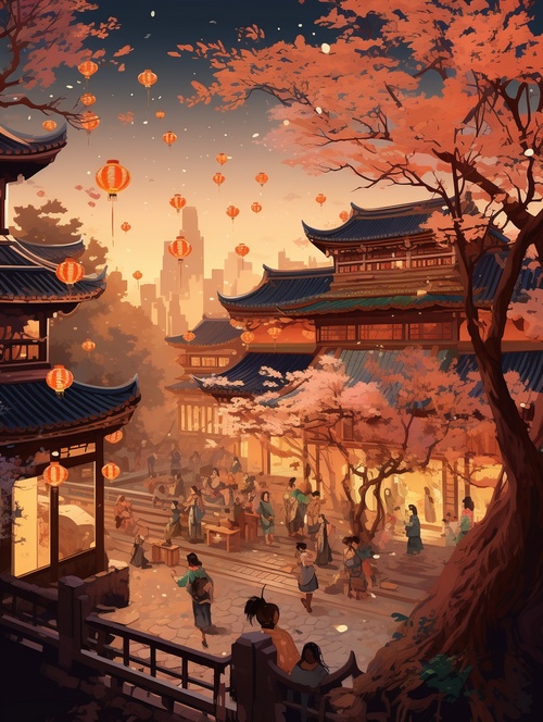 The sound of Sheng fills the city of spring | Impressions of Lantern Festival#元xiao节#illustration #oriental aesthetics #tang #scene illustration #古风illustration #sceneillustration #古风 #国风 #国风illustration #元肖节illustration