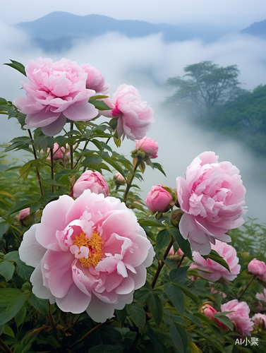 牡丹花绽放农家山谷，田园画卷如仙境