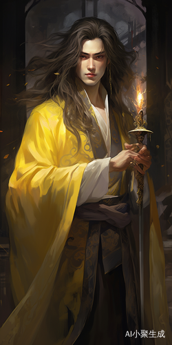 山海经神侍—黄袍美男子手握晶莹剔透之御剑