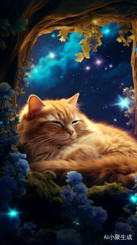 高清8k温馨场景的萌宠猫咪与满天星星
