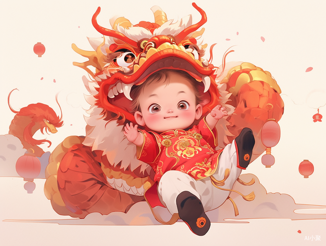 Happy Baby Dragon Takes Flight in Festive Spring Scene